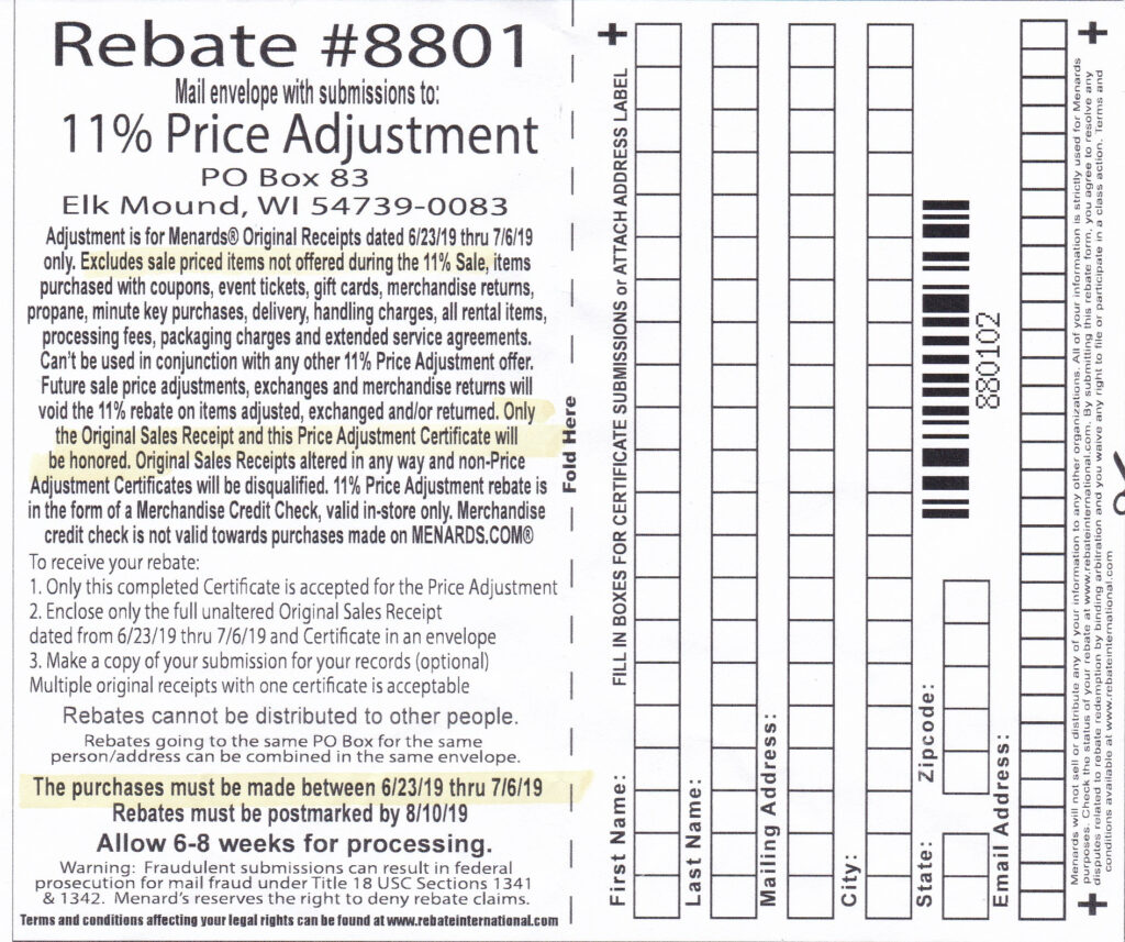 Copy Of Menards Rebate Form 5826