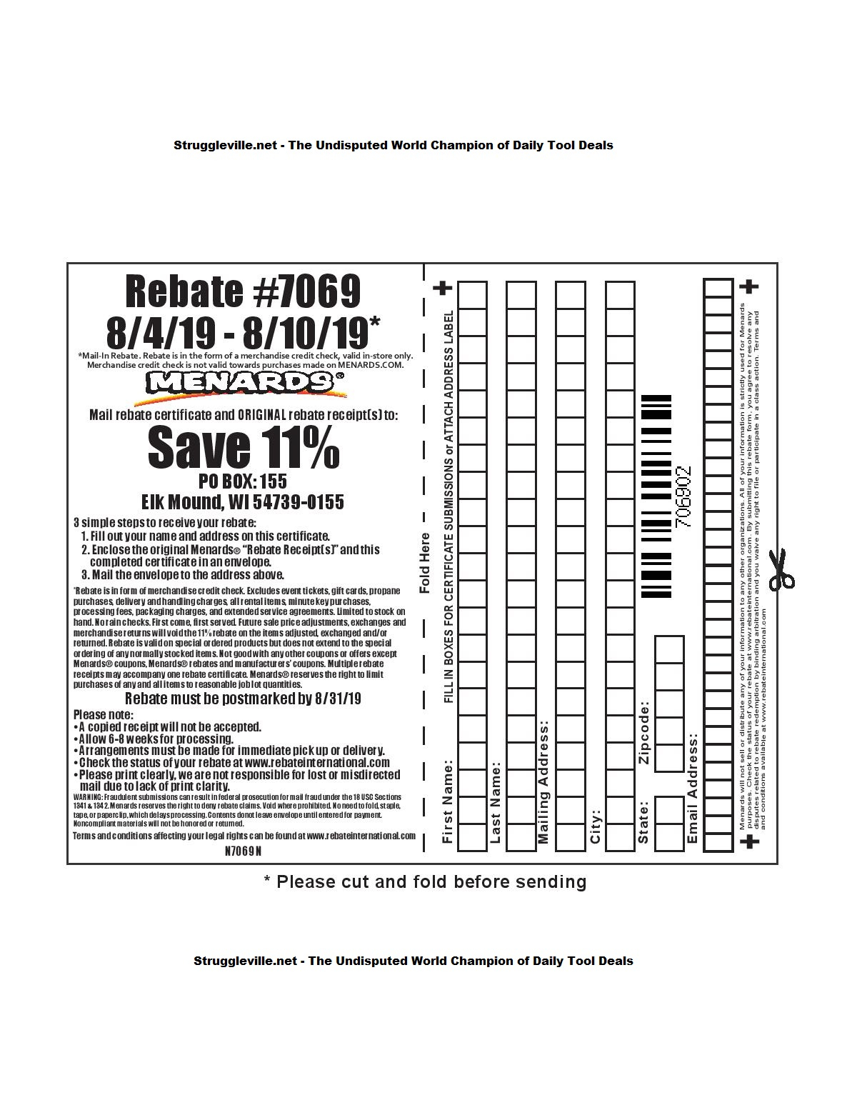 Menard Rebate Form 7069