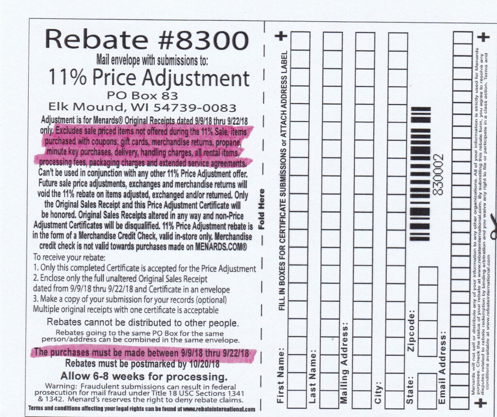 Menards 11 Percent Rebate 11 10 18 Form