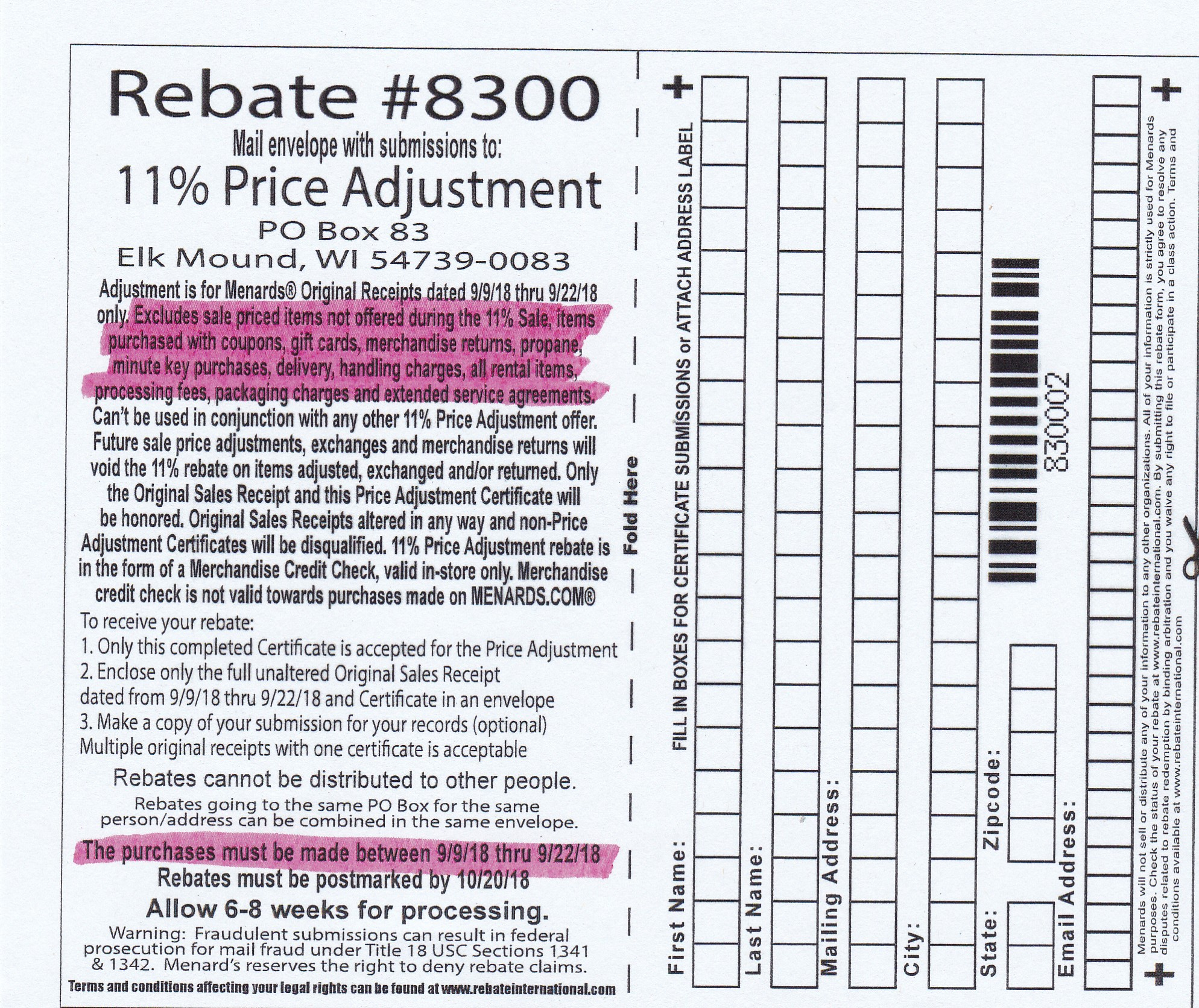 Menards 11 Percent Rebate 11 10 18 Form