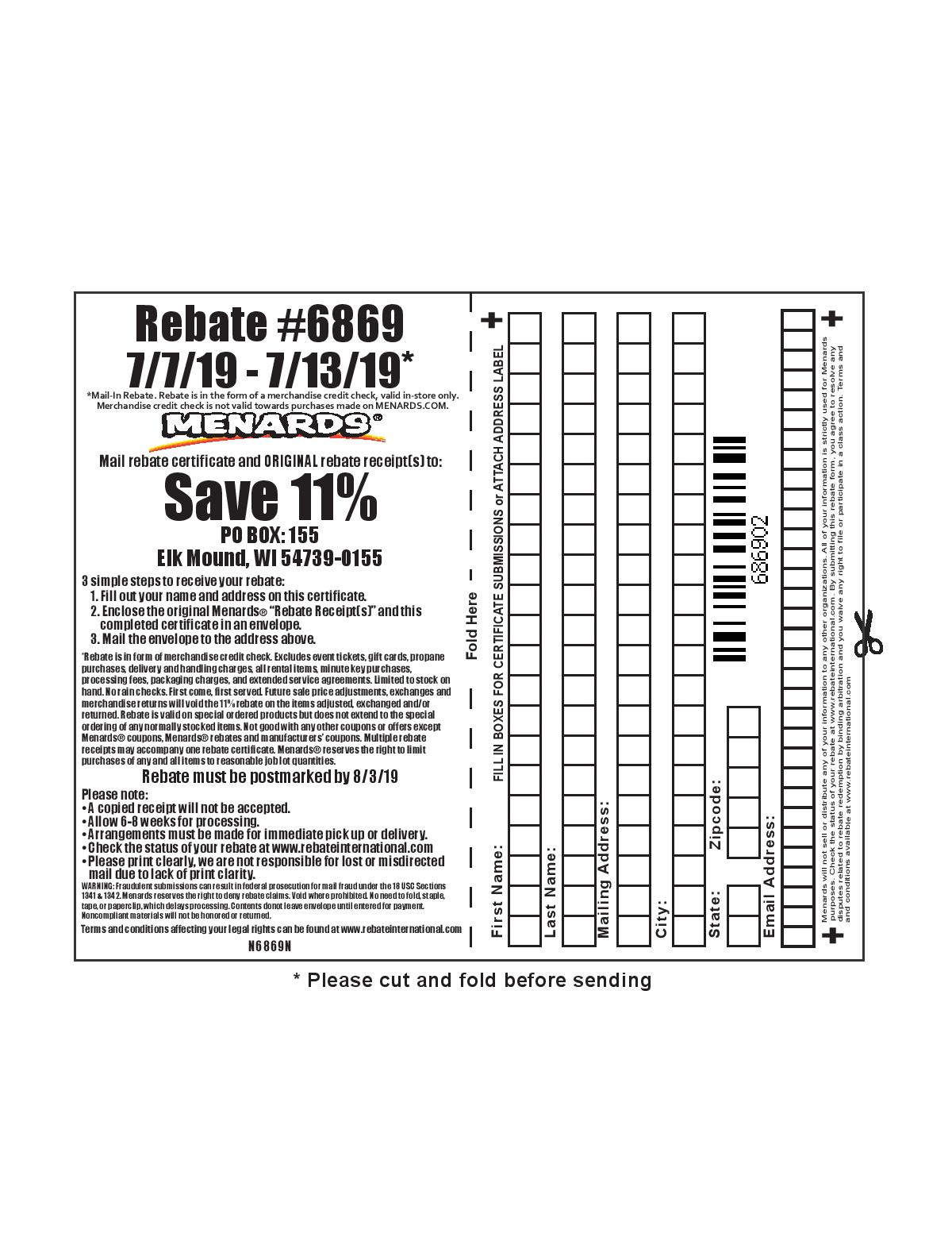 Menards 11 Rebate Form June 2022