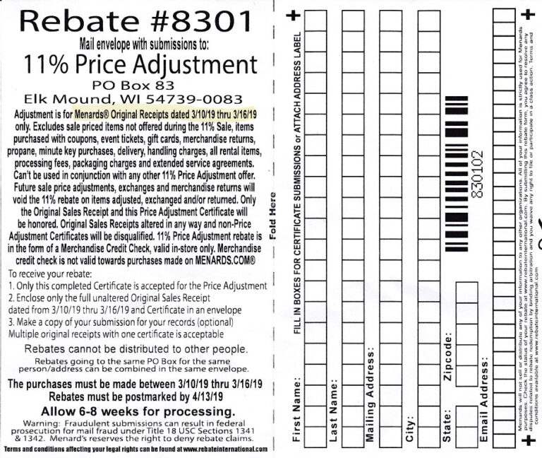 Menards 11 Rebate Form March 2022