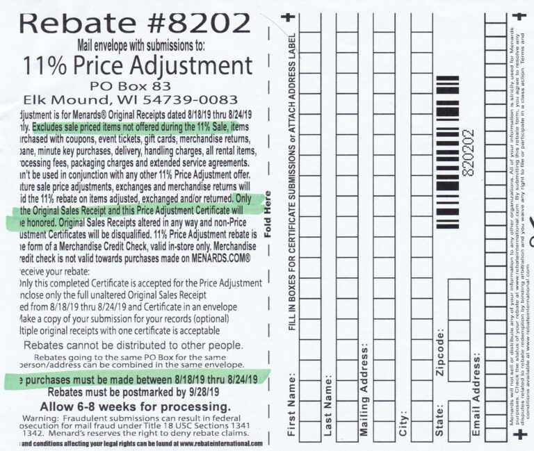 Menards.com Printable 5879 Rebate Form