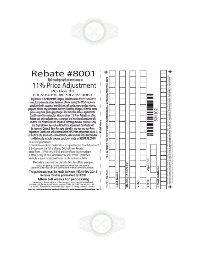 Menards Price Adjustment Rebate Form July 2022