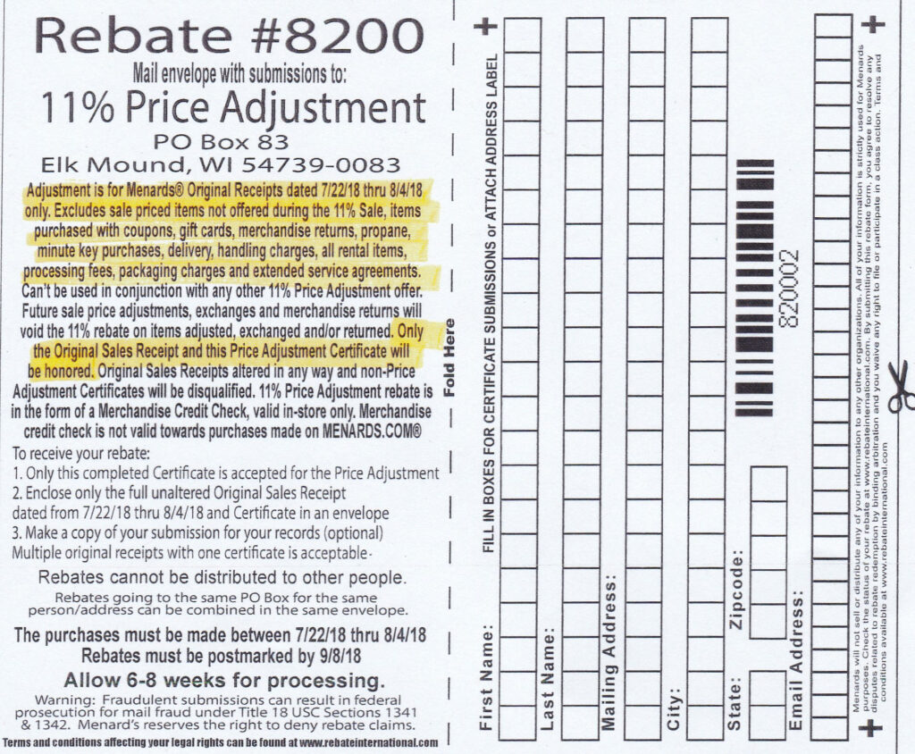 Menards Rebate Adjustment Form August 2022