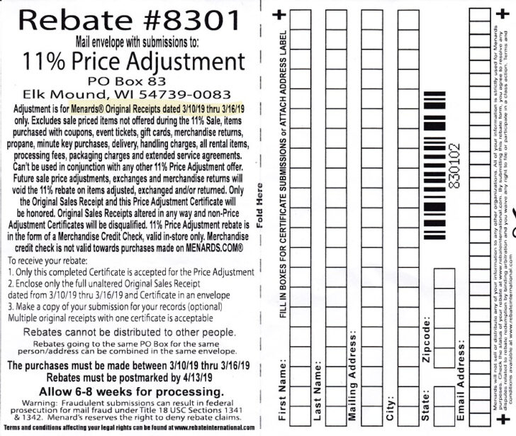 Menards Rebate Adjustment Form March 2022