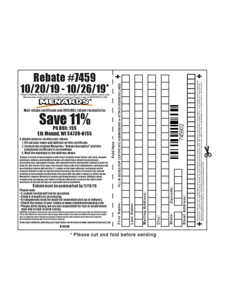 Menards Rebate Form #260