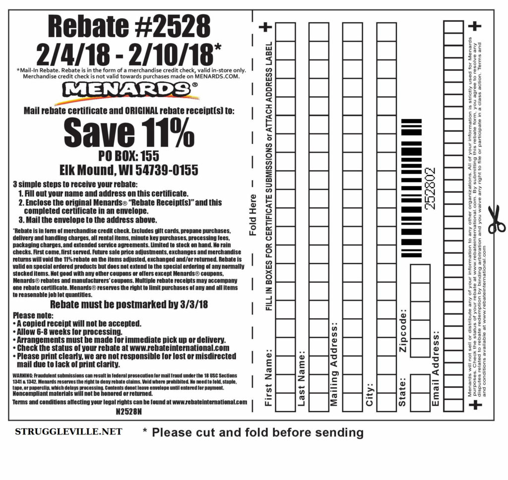 Menard's Rebate Form 7271