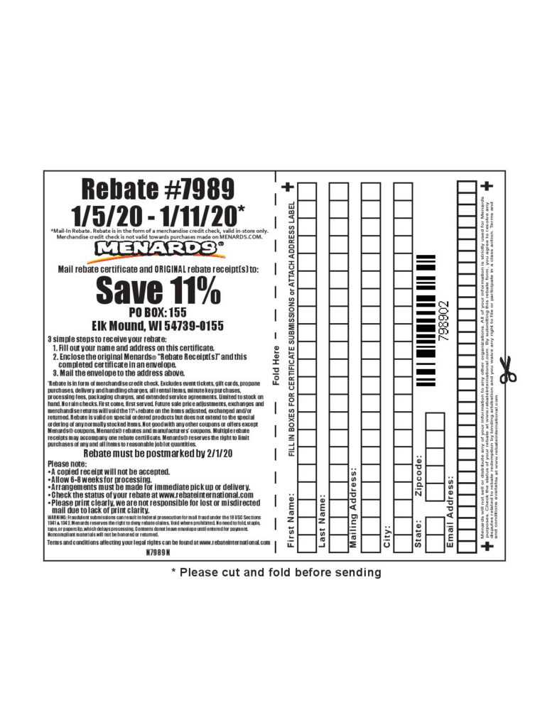 Menards Rebate Forms 5609