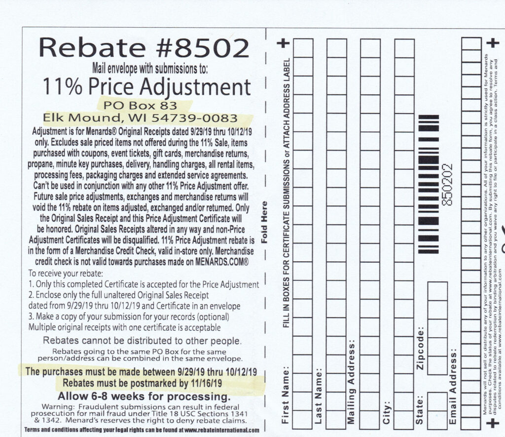 Is Menards Having 11 Rebate Now