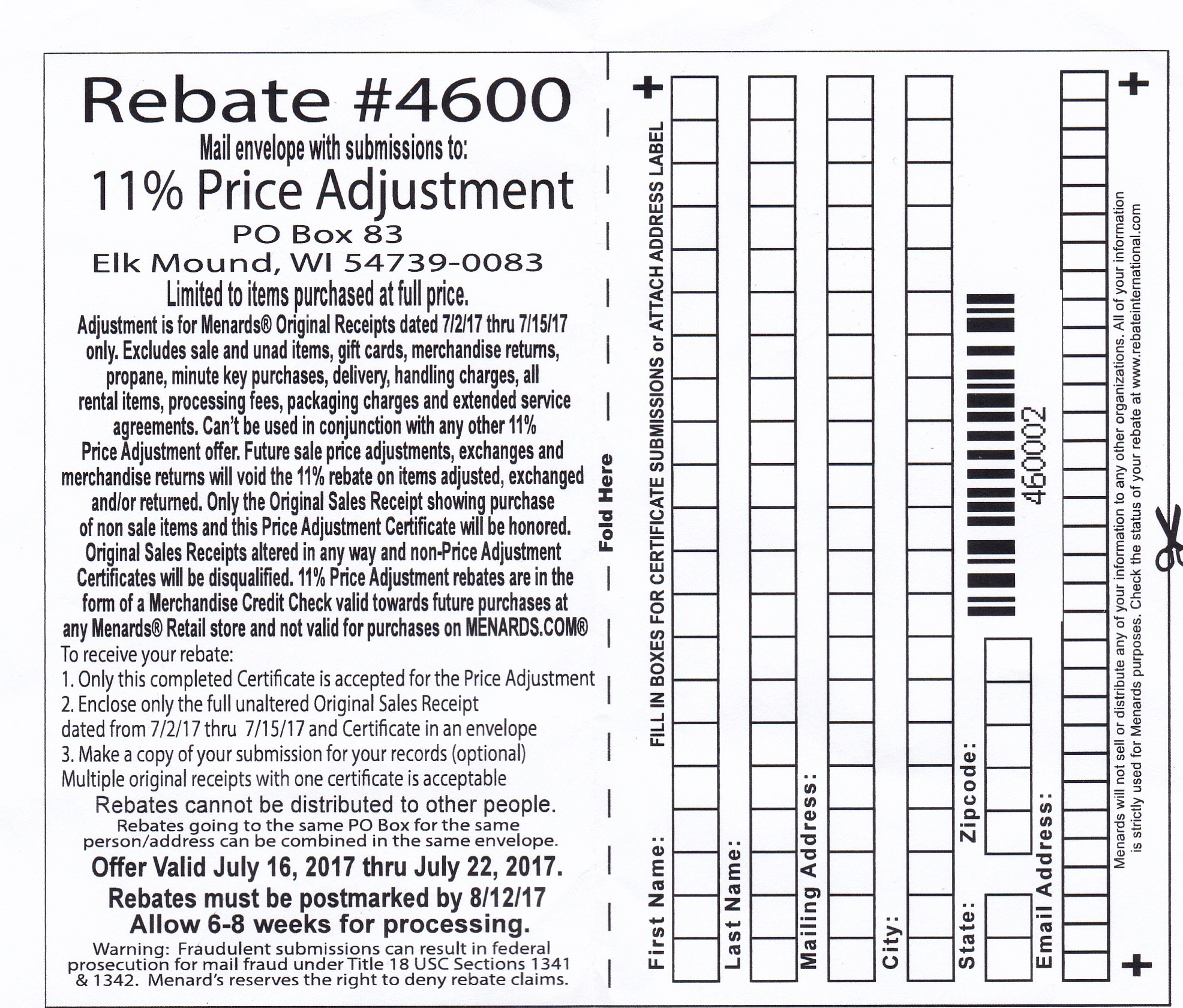 Menards 11 Price Adjustment Rebate Struggleville 11 Percent Rebate At Menards