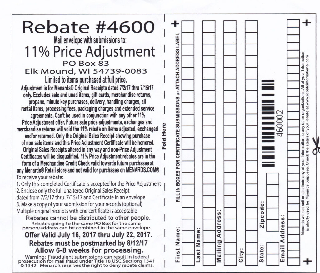 Is Menards Doing Their 11 Rebate