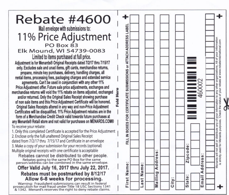 Menards Special Price Adjustment Rebate