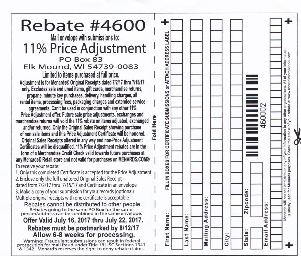 Menards Price Adjustment For Rebate