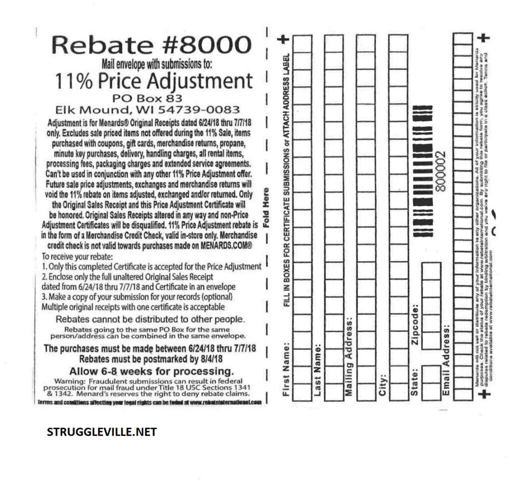Menards 11 Rebate On Previous Purchases