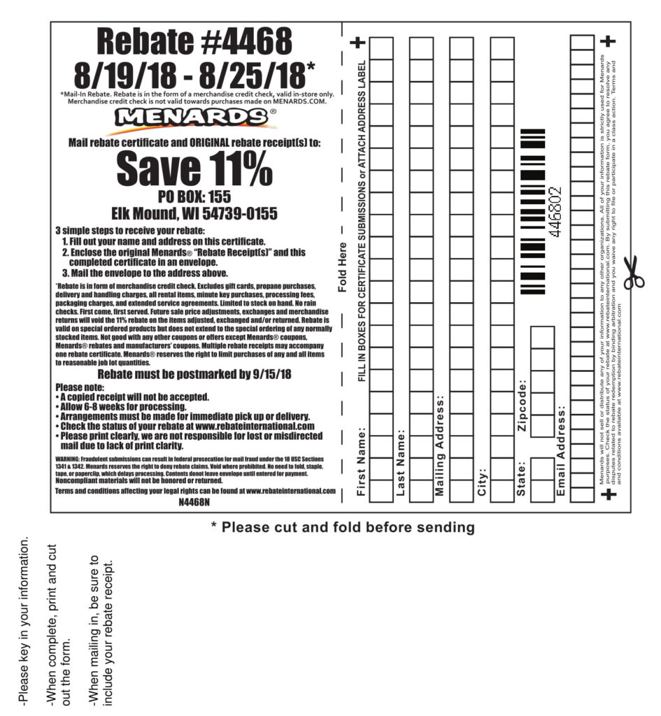 Menards Rebate Print