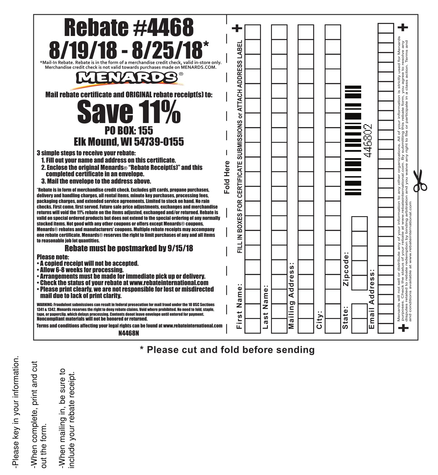 Menards Rebate Form 7809 Printable Crossword Puzzles Bingo Cards Forms Menards When Will My Rebate Be Processed