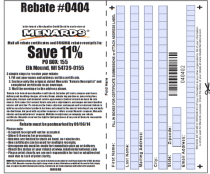 Does Menards Have 11 Rebate Right Now