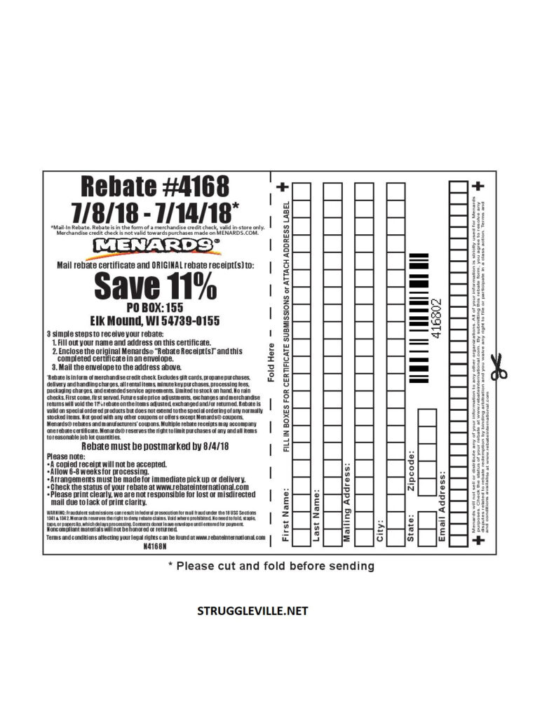 Menards Mail In Rebate 4168