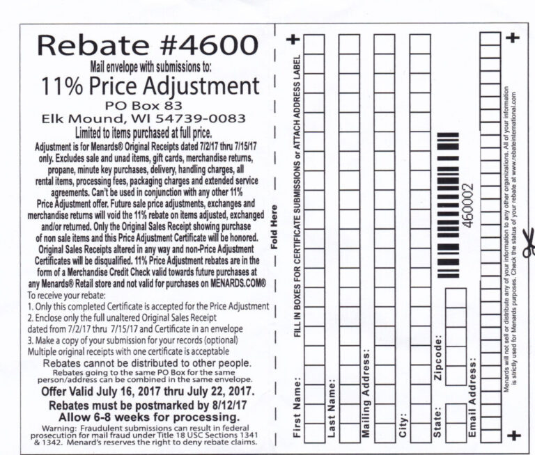 Menards 11 Rebate Schedule May 2023