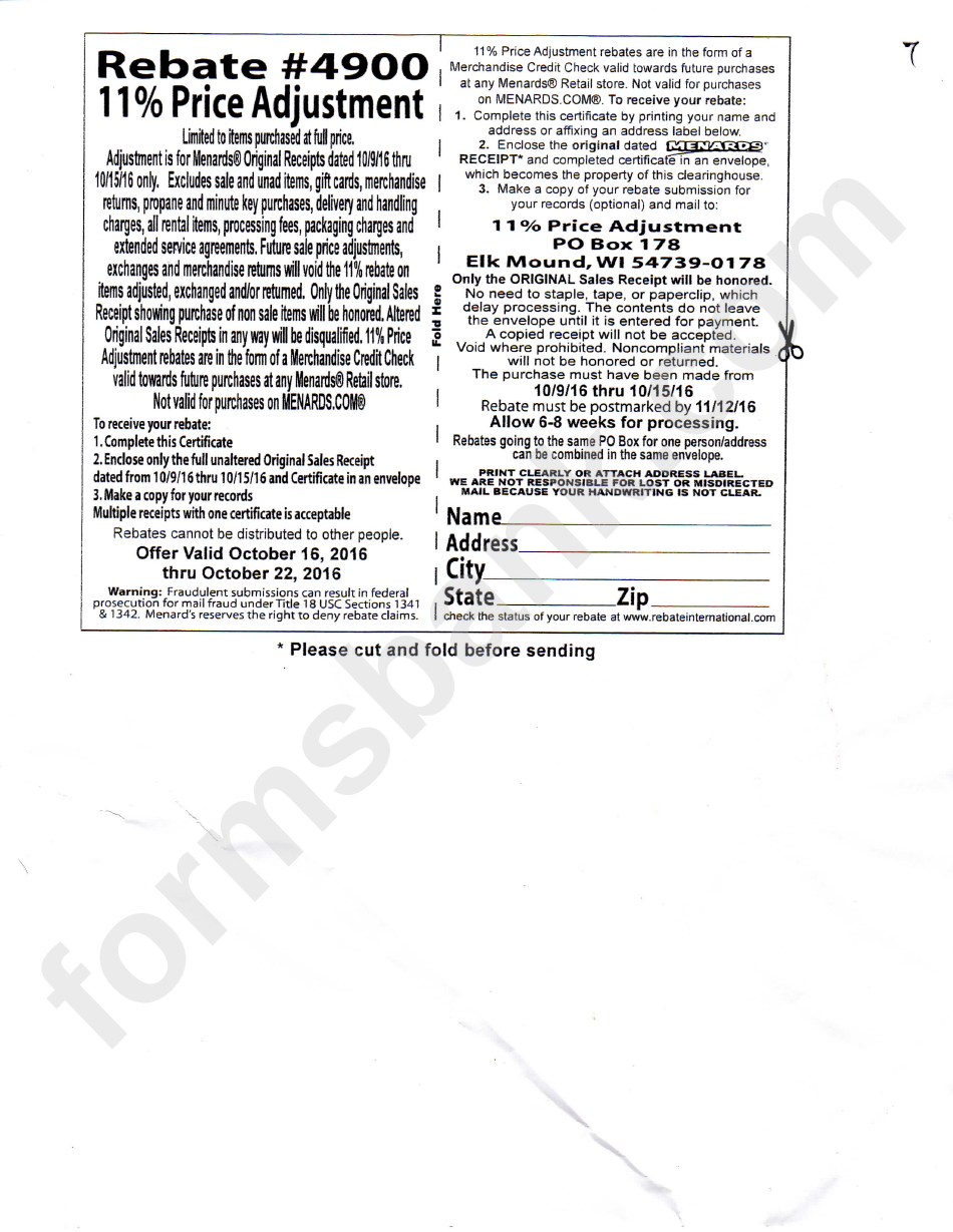 Menards Rebate Form 490 Printable Crossword Puzzles Bingo Cards Forms Menards Rebate #490