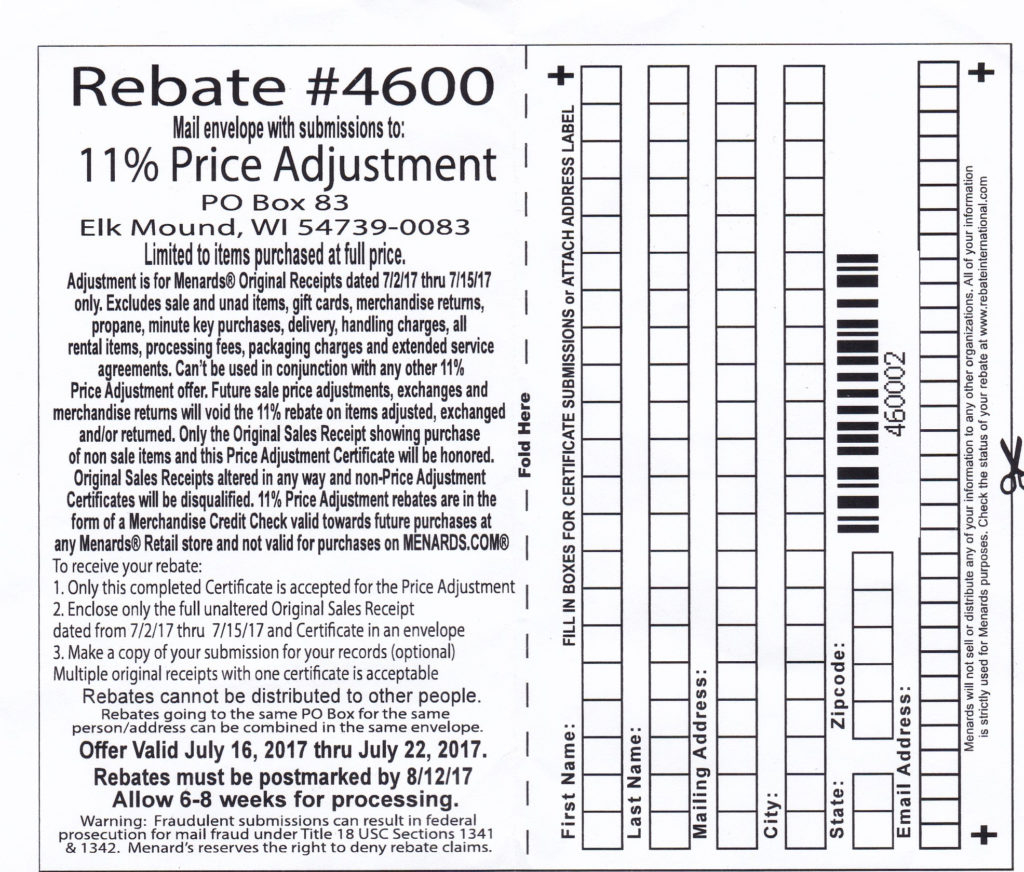 Menards Adjustment Rebate