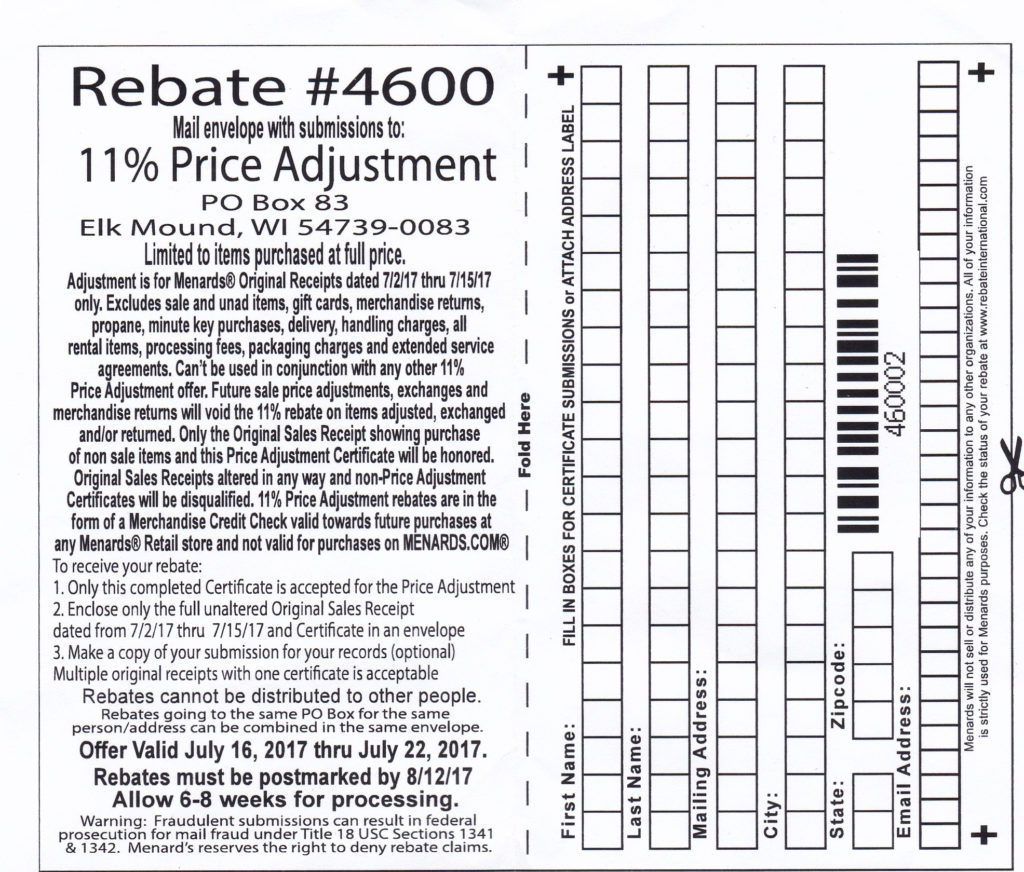 Price Adjustment Rebate Menards