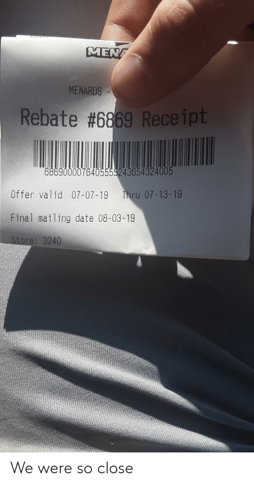 Lost Rebate Receipt Menards